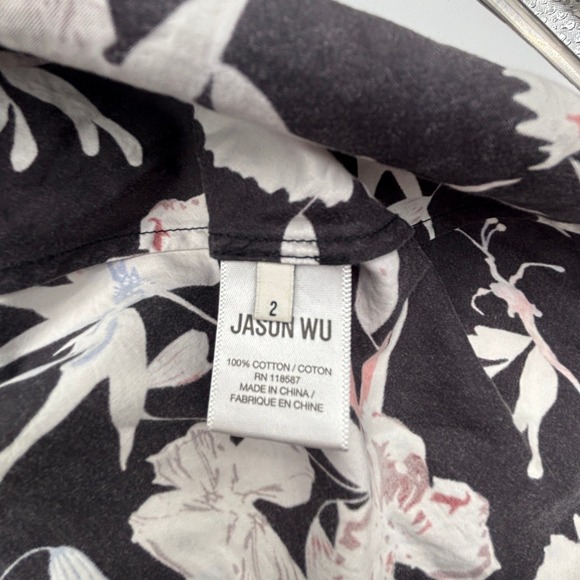 Jason Wu Collection Floral One Shoulder Ruffle Dress Black White Red Size 2 - Picture 6 of 8